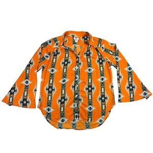 Turquoise Haven Shirt Women's Size XL Southwestern Aztec Button Up Bell Sleeves